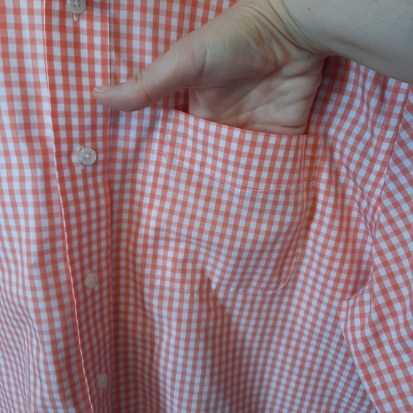NWOT L.L. Bean Traditional Fit Wrinkle Resistant Orange Gingham Button Up Shirt - Picture 6 of 9